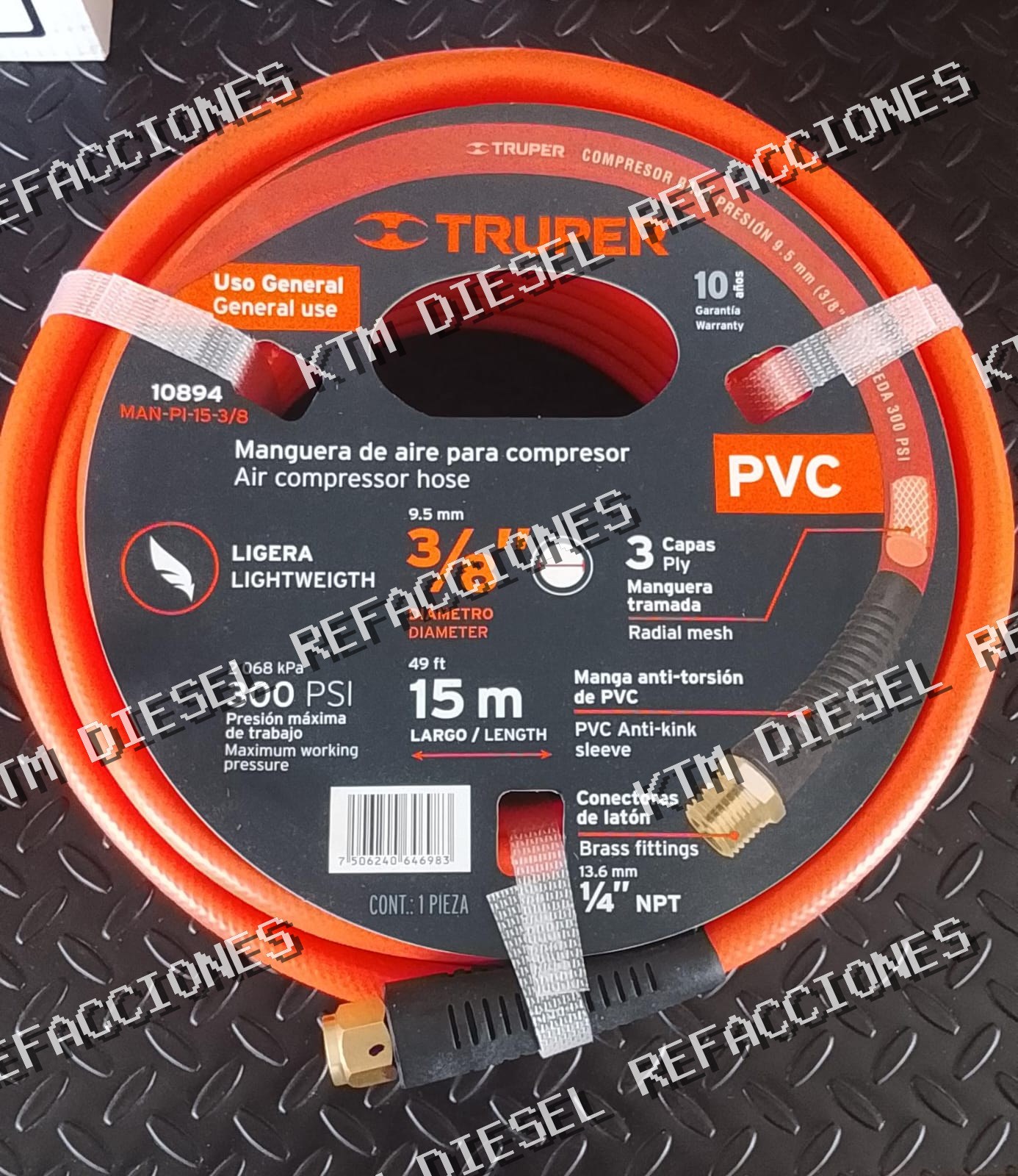 MANGUERA PARA COMPRESOR DE PVC 15M X 3/8 TRUPER