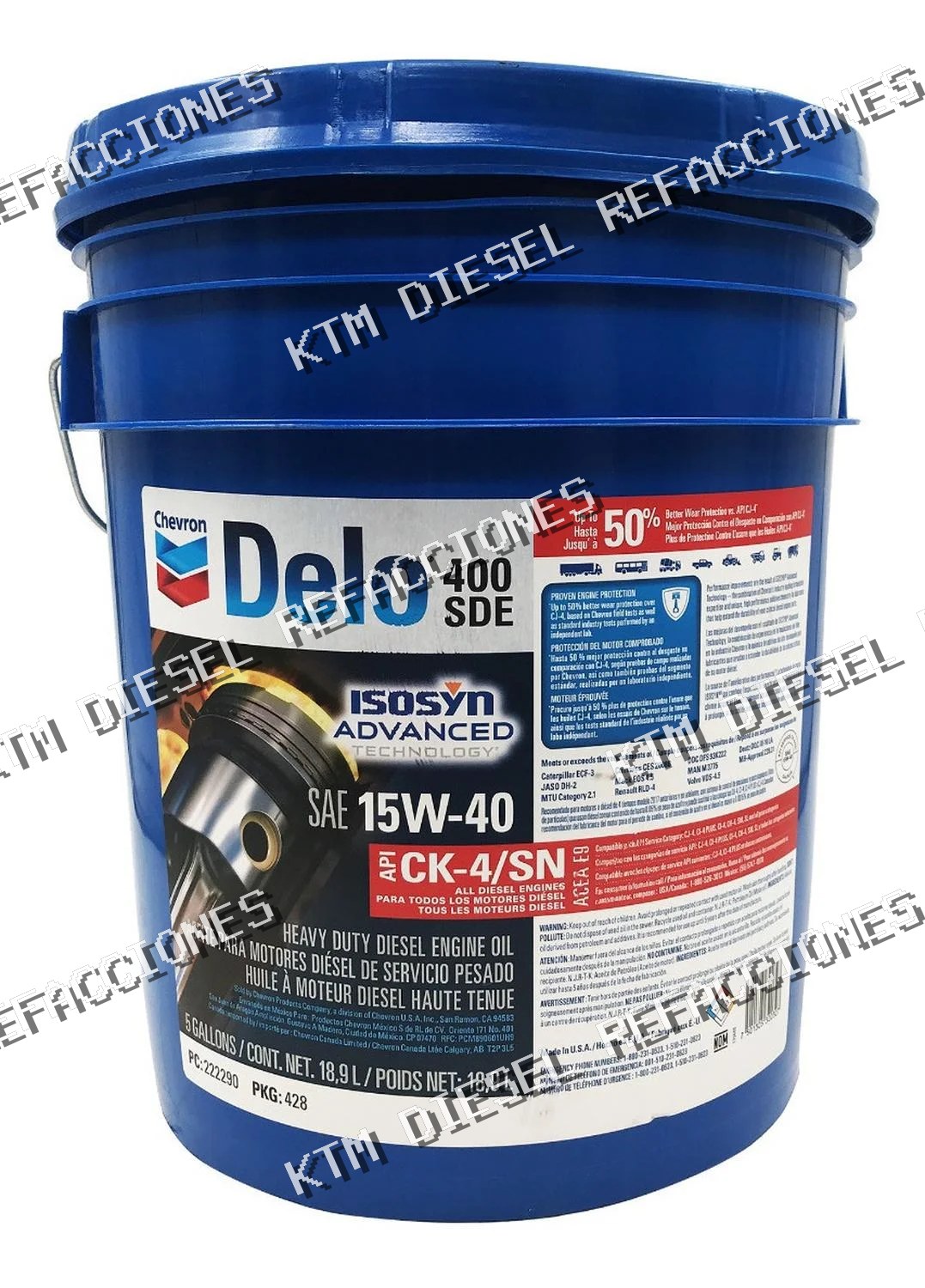 ACEITE DE MOTOR DIESEL CHEVRON 15W40 CK-4/SN 18.9LT
